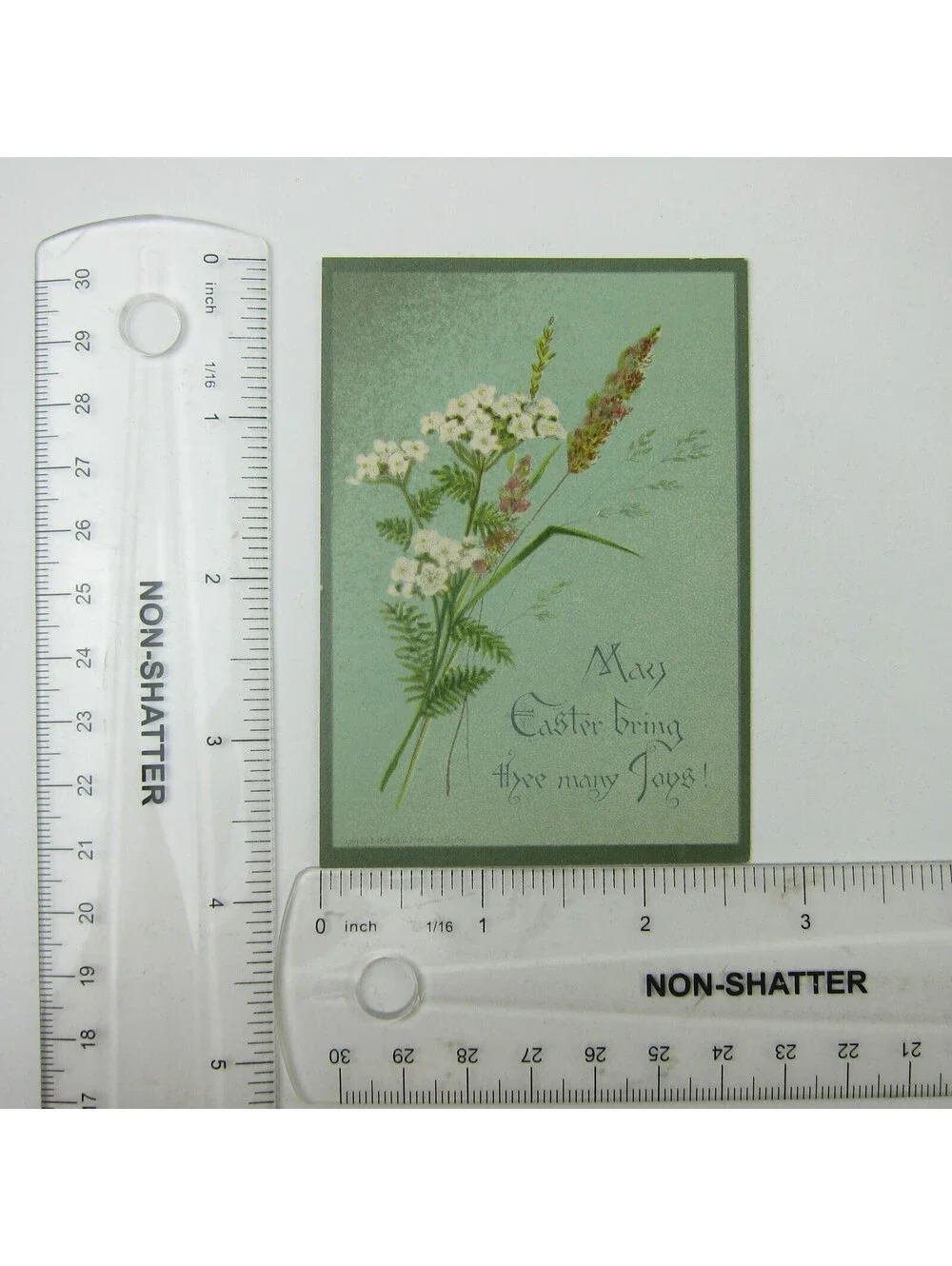 Victorian Greeting Card Easter Green Pink & White Flowers Cherub Angel Antique